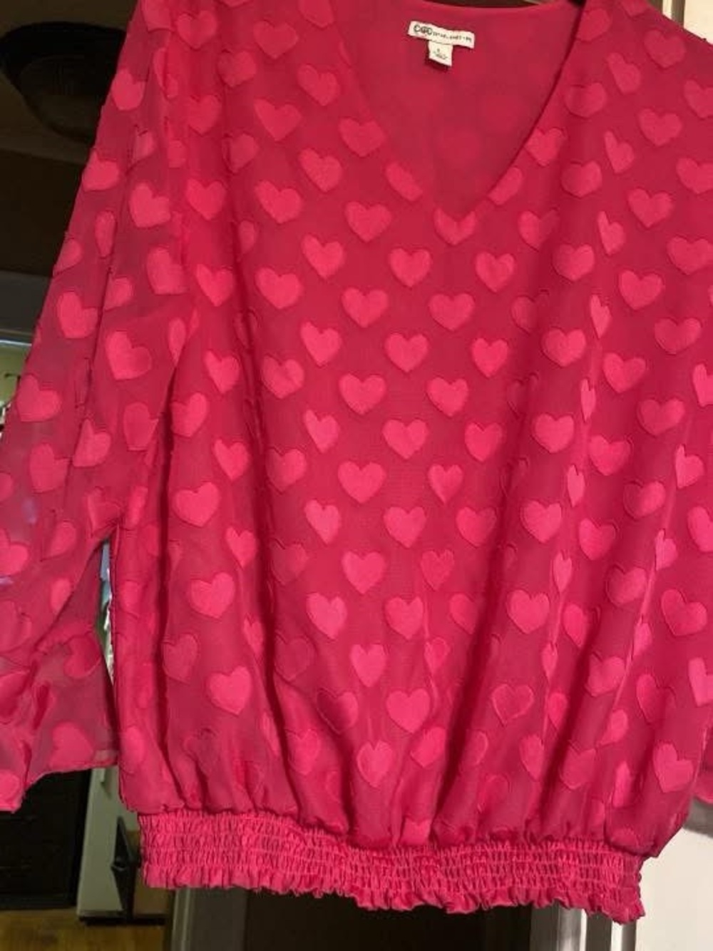 Cato Hot Pink Heart Jacquard V-Neck Blouse